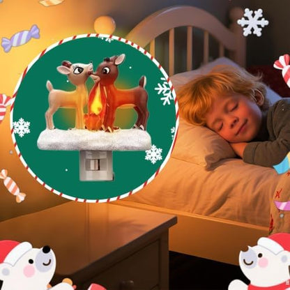 Reindeer Night Light with Flickering Flame – LED Faux Campfire Lamp