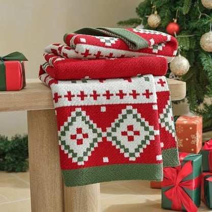Amélie Home Christmas Knit Throw for Couch, Reversible Soft Cozy