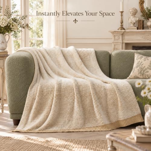 Amélie Home Faux Fur Throw Blanket, Heather Beige, 50"x60"