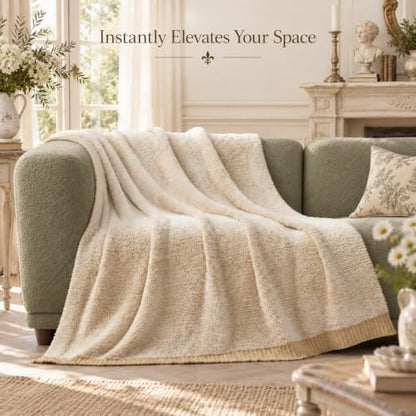 Amélie Home Faux Fur Throw Blanket, Heather Beige, 50"x60"