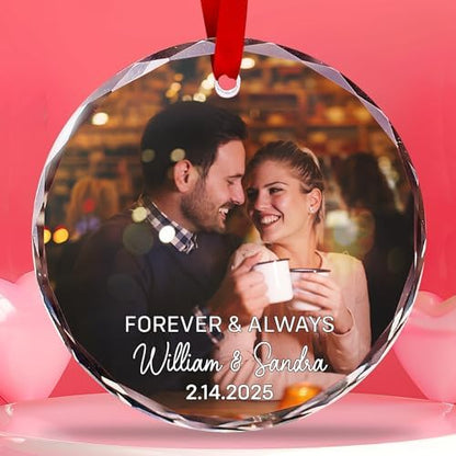 Personalized Forever Always Couple Photo Crystal Ornament - Customized