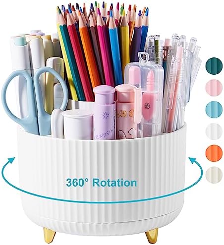 Desk Pencil Pen Holder - 5 Slot 360 Degree Rotating Desk Pen Organizer