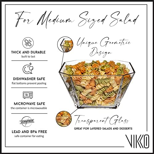 Vikko Glass Salad Bowls, Thick Glass Square Bowls for Snacks, Serving