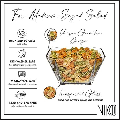 Vikko Glass Salad Bowls, Thick Glass Square Bowls for Snacks, Serving