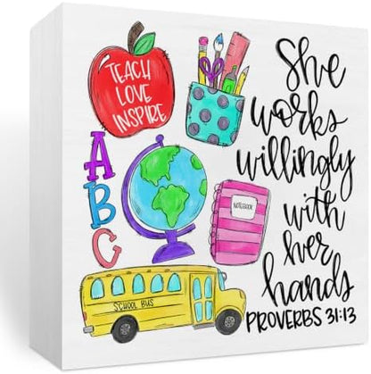 Teacher Desk Decor, Christian Wooden Box Sign Teacher Appreciation
