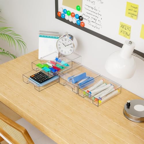 Yieach 2.2'' Tall Acrylic Clear Stackable Storage Drawer Organizer,8