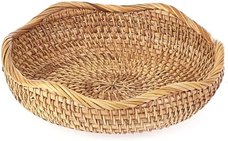 Hipiwe Natural Rattan Tray 8.5" Wicker Key Basket Bowl for Entryway