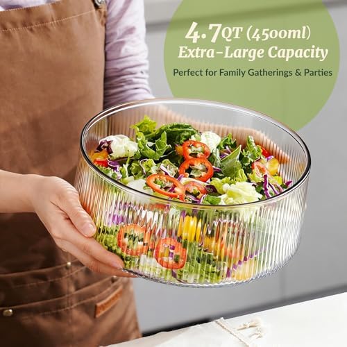 NiHome Glass Salad Bowl Set, Large Serving Bowl with Wood Utensils