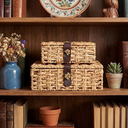 Novabright 2 Pcs Seagrass Storage Basket Box with Lid Decorative Box