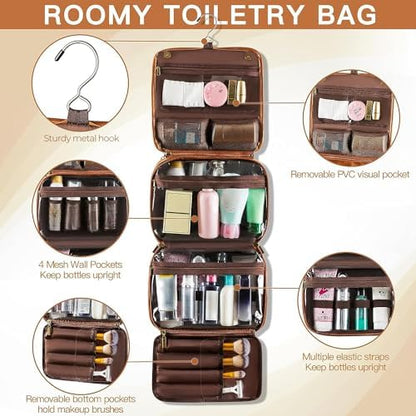 Elviros Hanging Toiletry Bag for Men PU Leather Shaving Dopp Kit