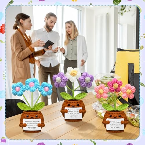 Wavwavw 3 Pcs Thank You Gifts Crochet Flower Employees Appreciation