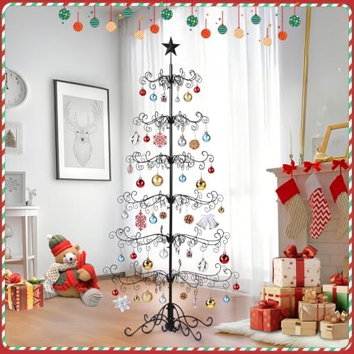 VINGLI 6ft Wrought Iron Christmas Tree w/192 Branch Tips, 6-Tier Metal