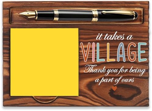 FOUGSTA It Takes a Village Wooden Note Pen Holder, Appreciation Gift