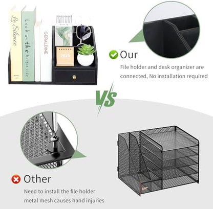 GORESE PU Leather Desk Organizer, File Organizer with Drawer and 4