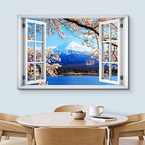 wall26 Canvas Print Wall Art Window View Japanese Sakura Cherry