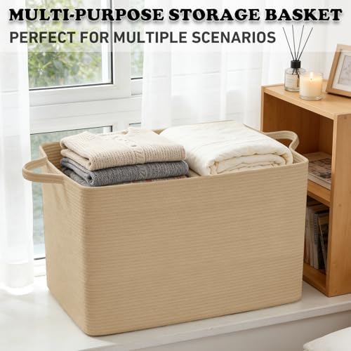 96L Woven Laundry Basket with Handles, Extra Blanket Basket,Jute