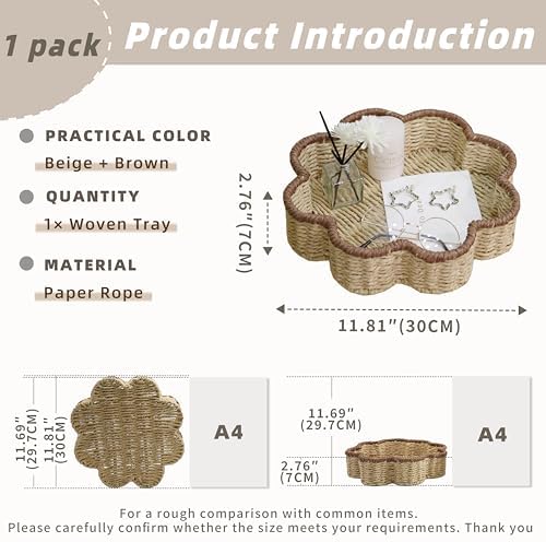GYASVWU Paper Rope Scalloped Tray, Wicker Trays for Decor, 11.81"W×