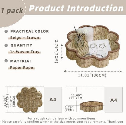 GYASVWU Paper Rope Scalloped Tray, Wicker Trays for Decor, 11.81"W×