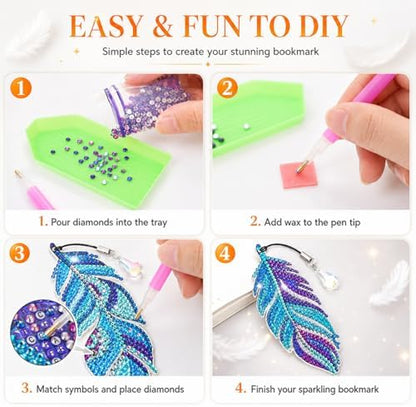 Tinlade 8 Pcs Feather Diamond Painting Bookmarks Kits for Adults Women