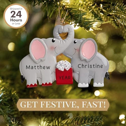 Personalized Couple Ornament 2026 for Family of 2, Elephants