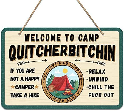 PETCEE Welcome to Camp Quitcherbitchin Sign, 8"x12" Funny Farmhouse