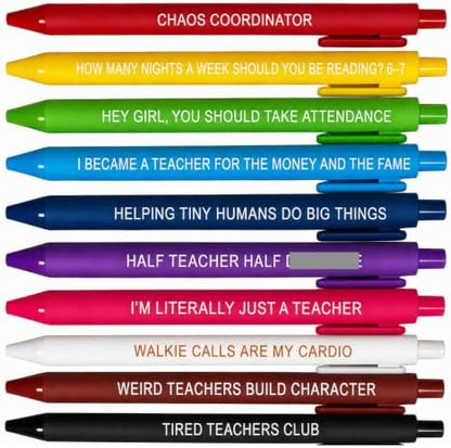 10PC Cute Funny Teacher Pens Bulk Set Black Ink Medium Point Planner