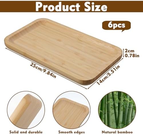 6 Pcs Bamboo Vanity Tray Set for Counter, Natural Bamboo Tray for