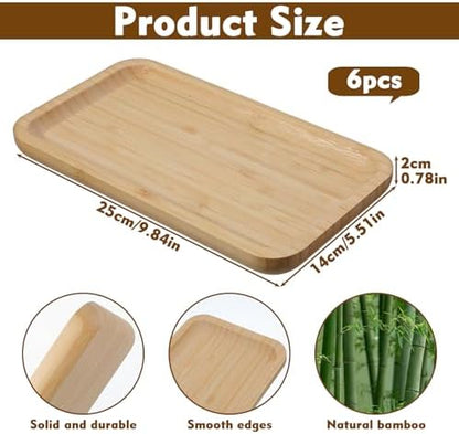 6 Pcs Bamboo Vanity Tray Set for Counter, Natural Bamboo Tray for