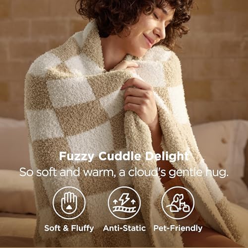 Bedsure Beige Fall Throw Blanket for Couch, Cozy Soft Checkered