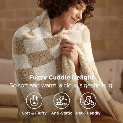Bedsure Beige Fall Throw Blanket for Couch, Cozy Soft Checkered