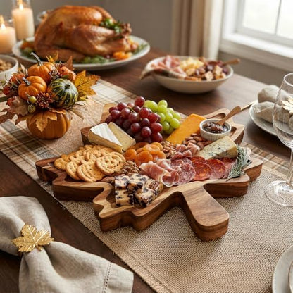 Maple Leaf charcuterie Board, Fall Acacia Wood Serving Tray