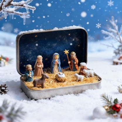 2026 New 3PCS Christmas Mini Nativity Set in a Tin Box, Nativity