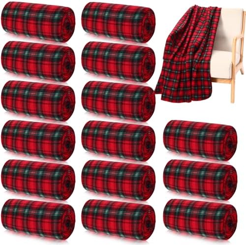 Buryeah 15 Pcs Winter Tartan Plaid Throw Blankets Bulk 60 x 50 Inch