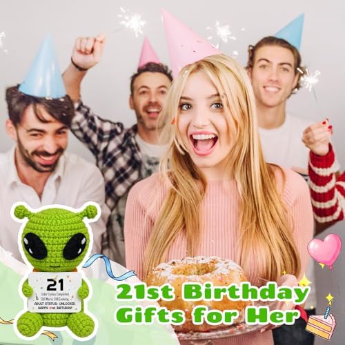 21st Birthday Gifts for Him Her, Handmade Crochet Alien with 21st Bday