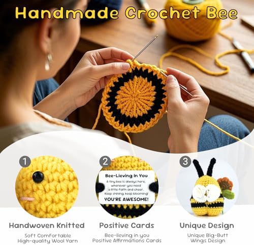 Emotional Support Bee, Positive Crochet Bee Doll with Card