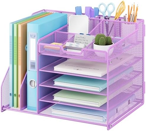 Lavatino 5-Tier Desk Organizer with 2 File Holders, Metal Adjustable