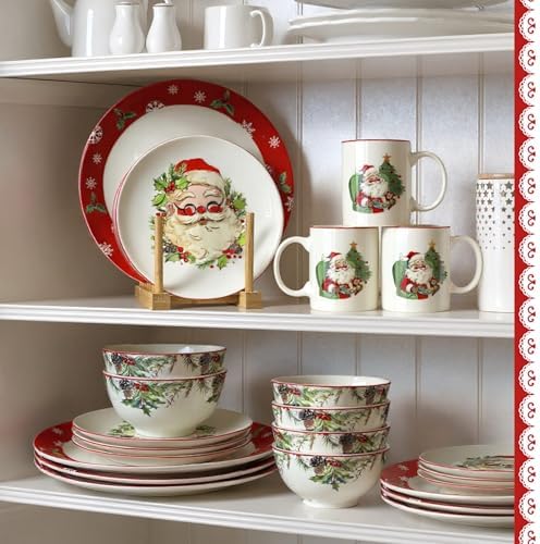 Pickmesh 16 Pcs Santa Christmas Dishes Dinnerware Set for 4 Guest