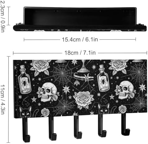 Luxury Leather Wall Mounted Key Hooks Black Cat Rose Skull Goth, Mail