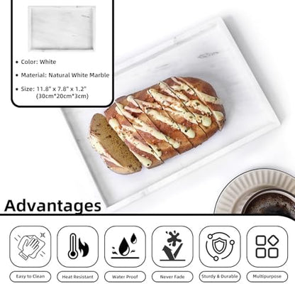 Yew & Tulip Natural Marble Vanity Tray, Nature White Marble with Spots