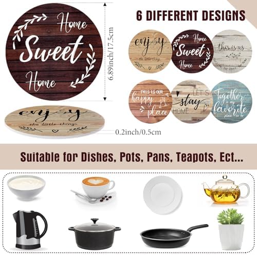 7" Trivets Set of 6 Mat for Hot Dishes with Holder, Farmhouse