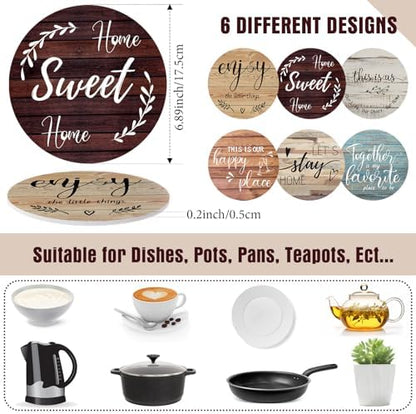 7" Trivets Set of 6 Mat for Hot Dishes with Holder, Farmhouse
