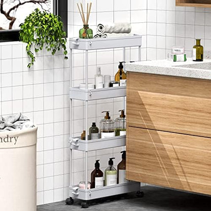 SPACEKEEPER Slim Rolling Storage Cart, 4 Tier Bathroom Cart Organizer
