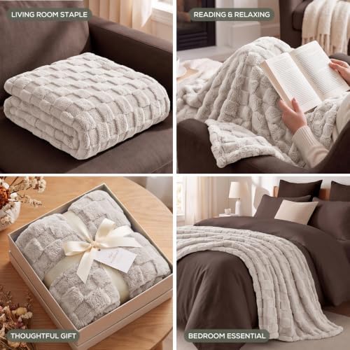 Utopia Bedding Plush Checkered Fleece Blanket Linen Throw, 50x60