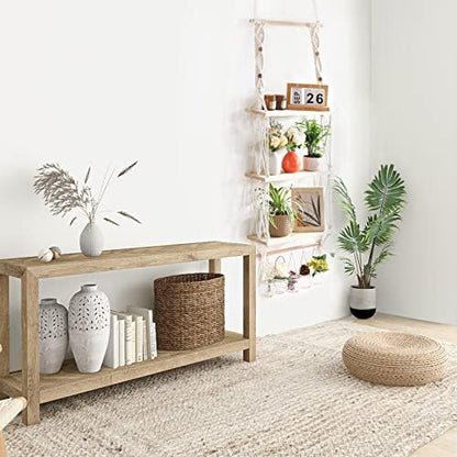 TENEWEE Boho Macrame Hanging Wall Shelf for Plant & Books Display