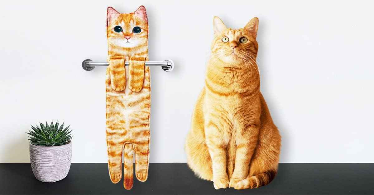 Funny Cat Hand Towel for Bathroom Kitchen, Hanging Decor Gifts for Women | Decorative Soft Dish Towels, Cat Themed Kitchen Gadgets, Housewarming Birthday Christmas Unique Gifts for Cat Lovers Her Mom