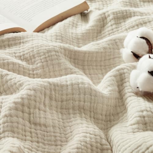 Bedsure 100% Cotton Muslin Blankets for Adults, Large Throw, Linen