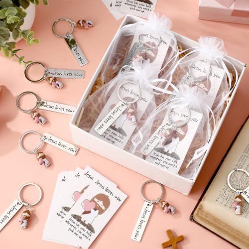 60 Sets Christmas Jesus Loves You Keychain