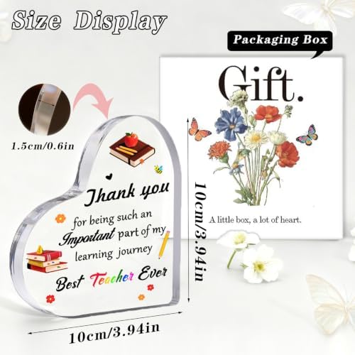 Teacher Appreciation Gift - Acrylic Heart Plaque Paperweight