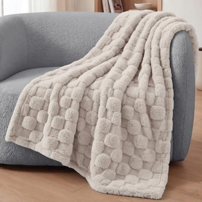 Utopia Bedding Plush Checkered Fleece Blanket Linen Throw, 50x60