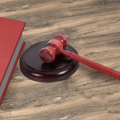 Wooden Judge Gavel with Sound Block and Base, Retro Office Desk